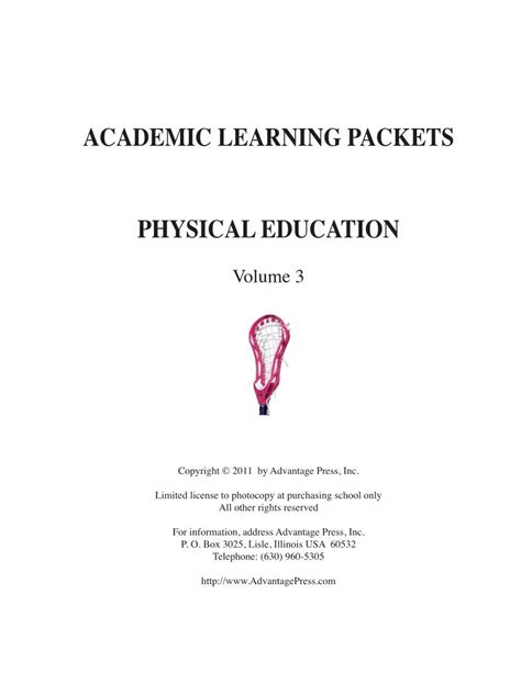 <b>Physical</b> <b>Education</b> <b>Learning</b> <b>Packets</b>: <b>Volume</b> III © 2011 Advantage Press, Inc. . Academic learning packets physical education volume 3 answer key